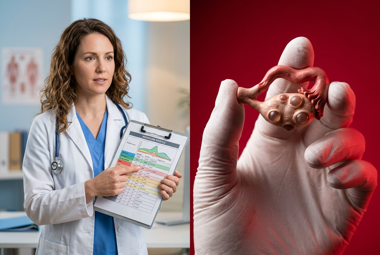 Female endocrinologist explaining hormone chart