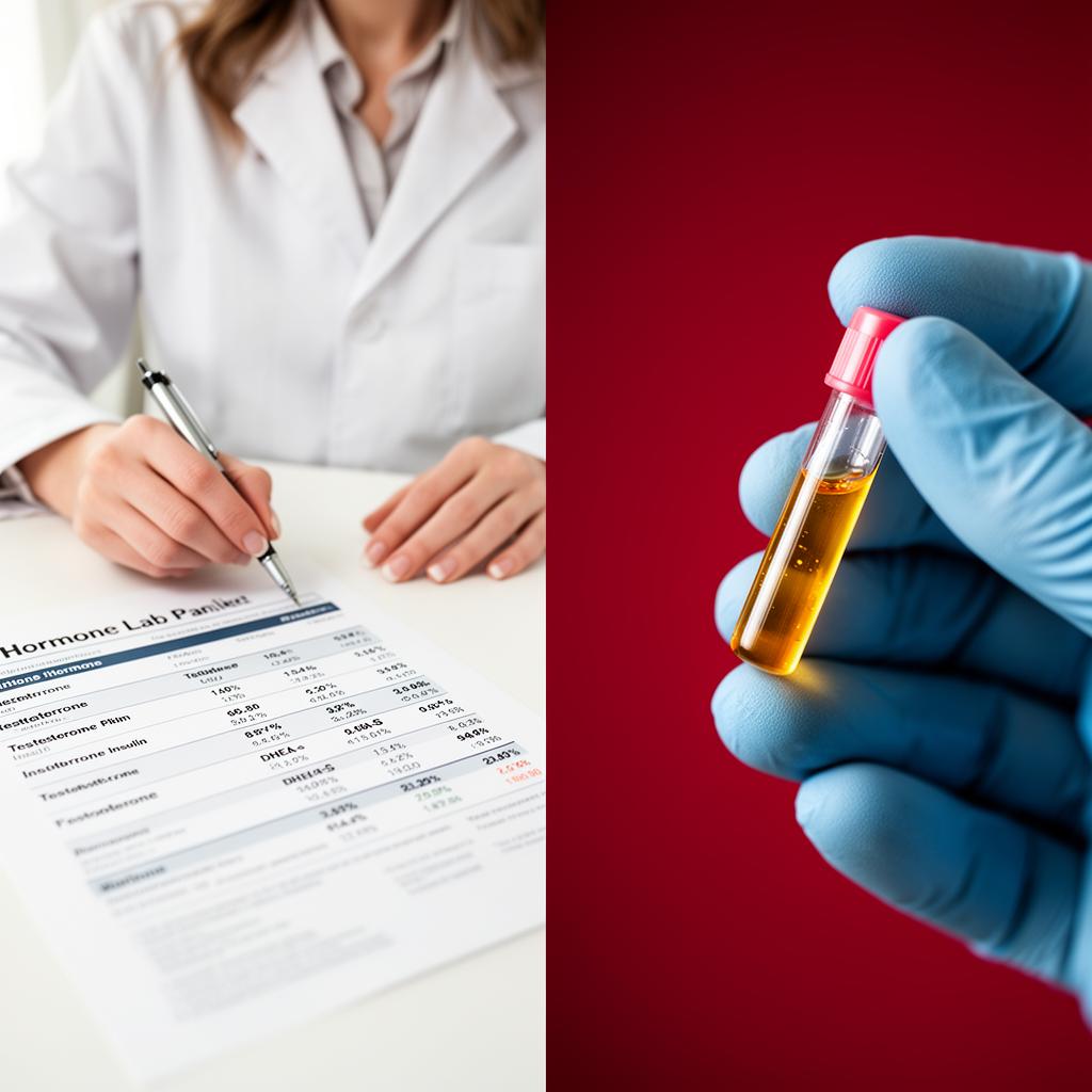 Clinician pointing at hormone panel