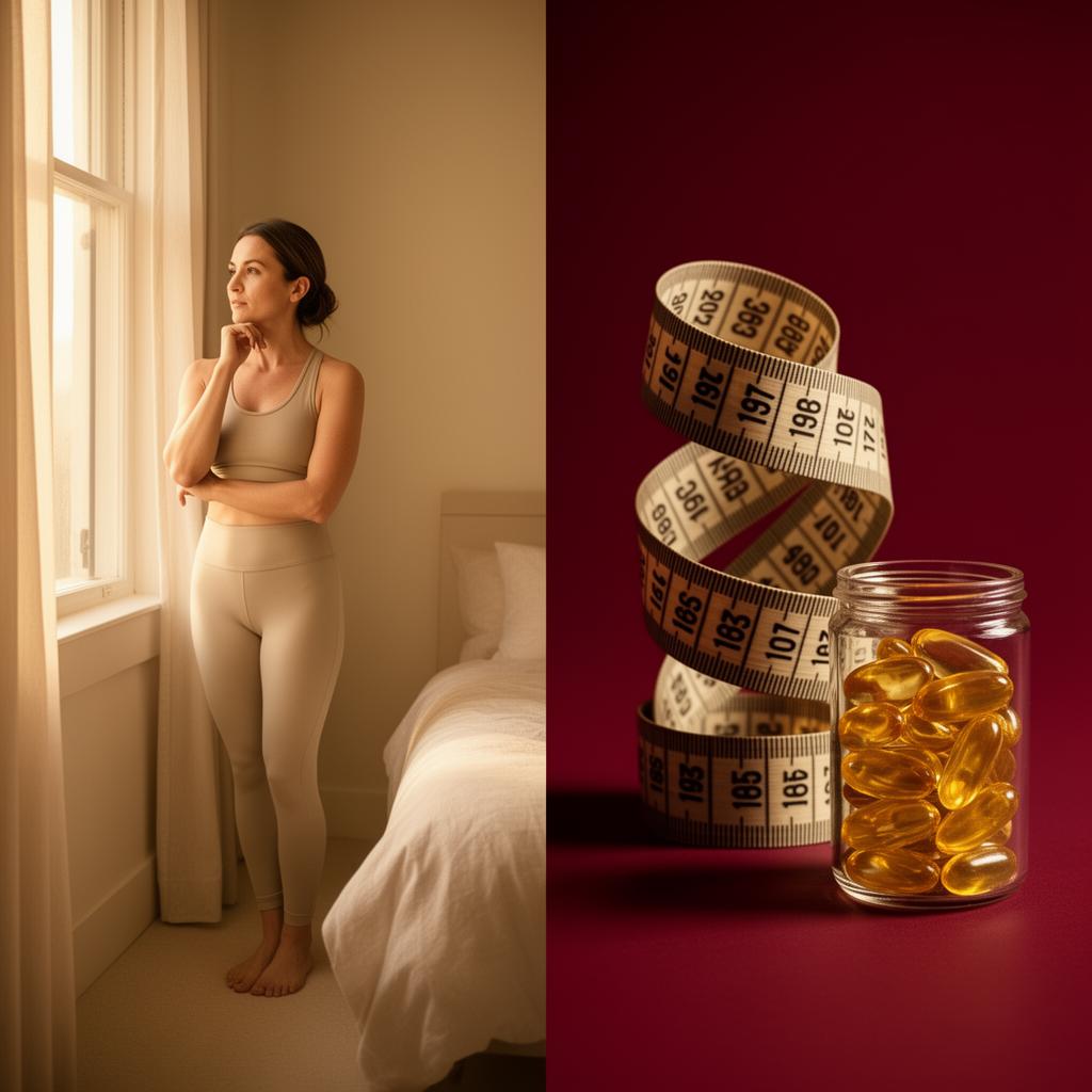 Woman with measuring tape and supplements
